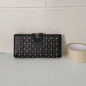 COPY - Shinywear Women's Black Long Skull Studded Purses Genuine Leather Card H…
